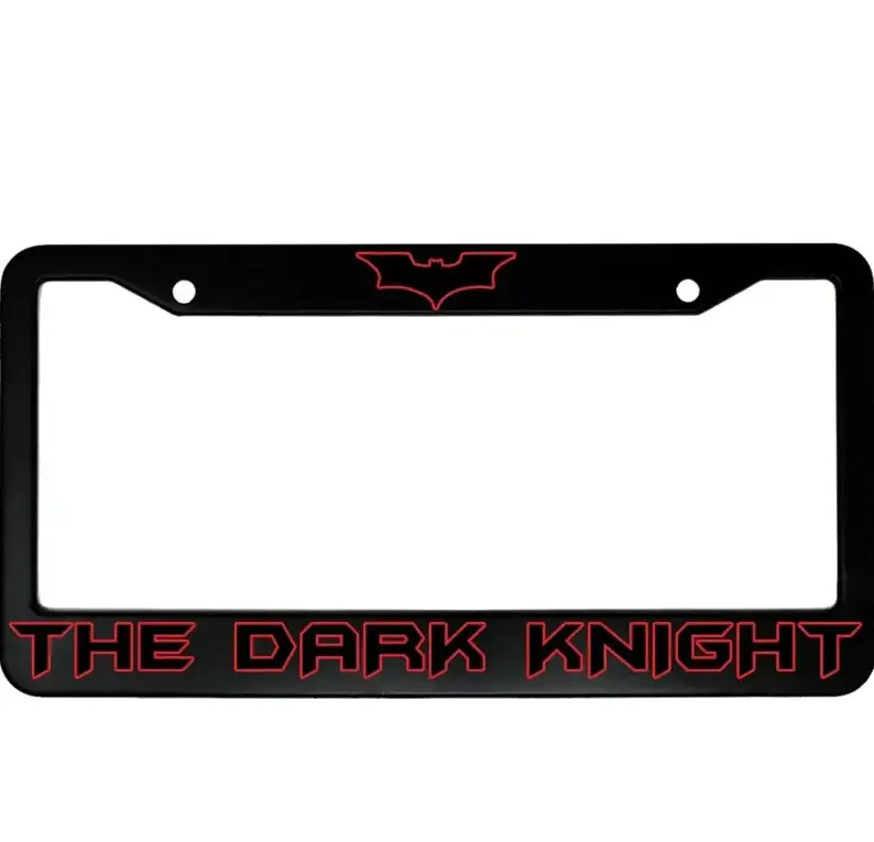 [Dark Knight Inspired Style] Black Bat Symbol Inspired License Plate Frame, Aluminum Car Tag Holder, Sleek Superhero Style Vehicle Decor, Universal Auto Accessory Gift for Fans