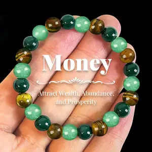 CrestJewels wealth bracelet featuring green beryl, green quartz, and tiger’s eye—a lucky bracelet that attracts wealth, prosperity, and abundance; blue friendship beaded jewelry protective bracelet, encouragement gift, color block beaded bracelet