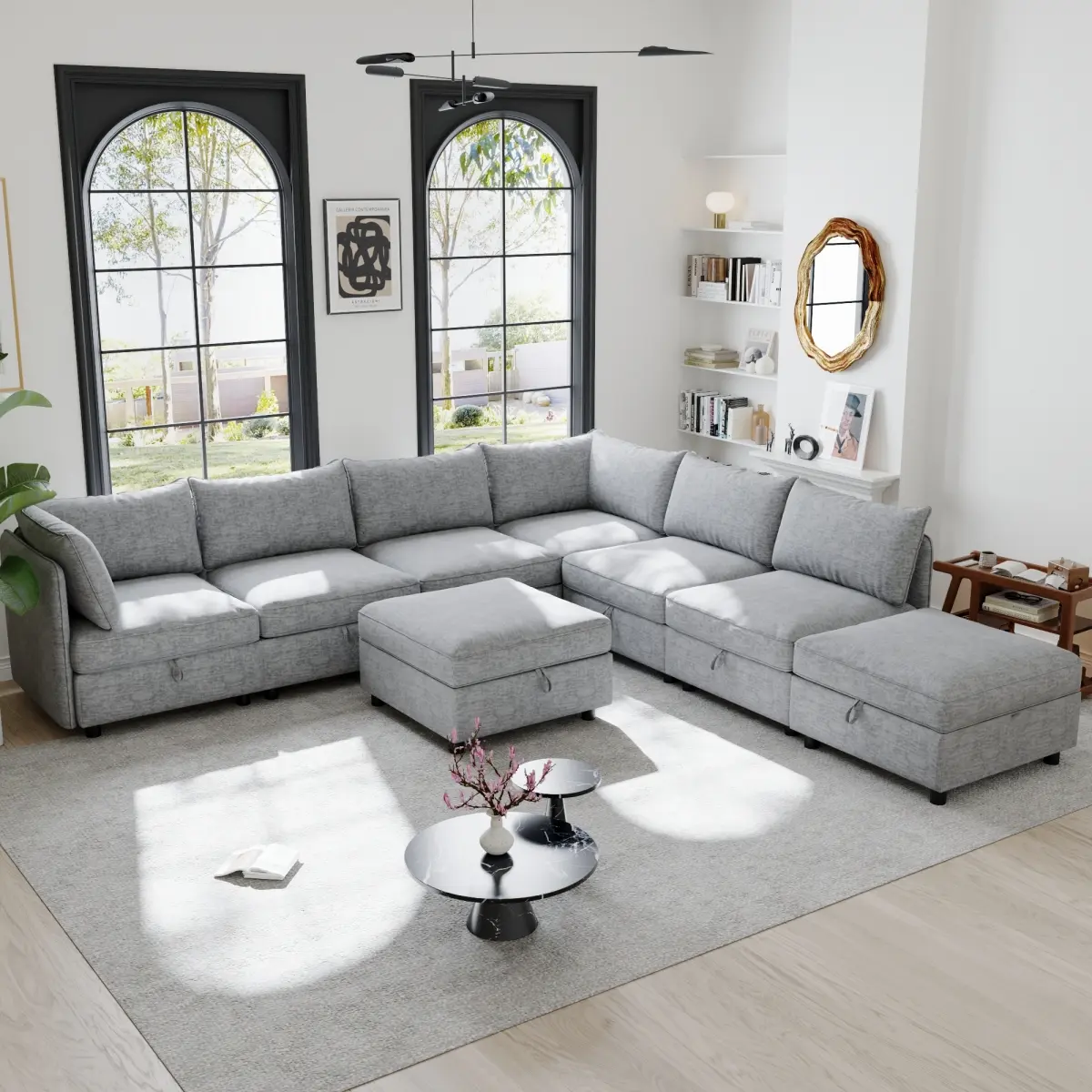 AobtkelModular Sectional Sofa, Convertible Sofa Seat With Storage, Sleeper Sectional Sofa Set, Fabric Flexible Modular Combinations for Living Room   WL