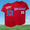 Men's "DOMINICANA 22" Button-Front Embroidered Baseball Jersey, Letter and Number Stitched Casual Loose V-Neck Short-Sleeve Top, Baseball Shirt for Fall and Winter, Baseball Apparel, Sports Wear, Sportswear Clothing