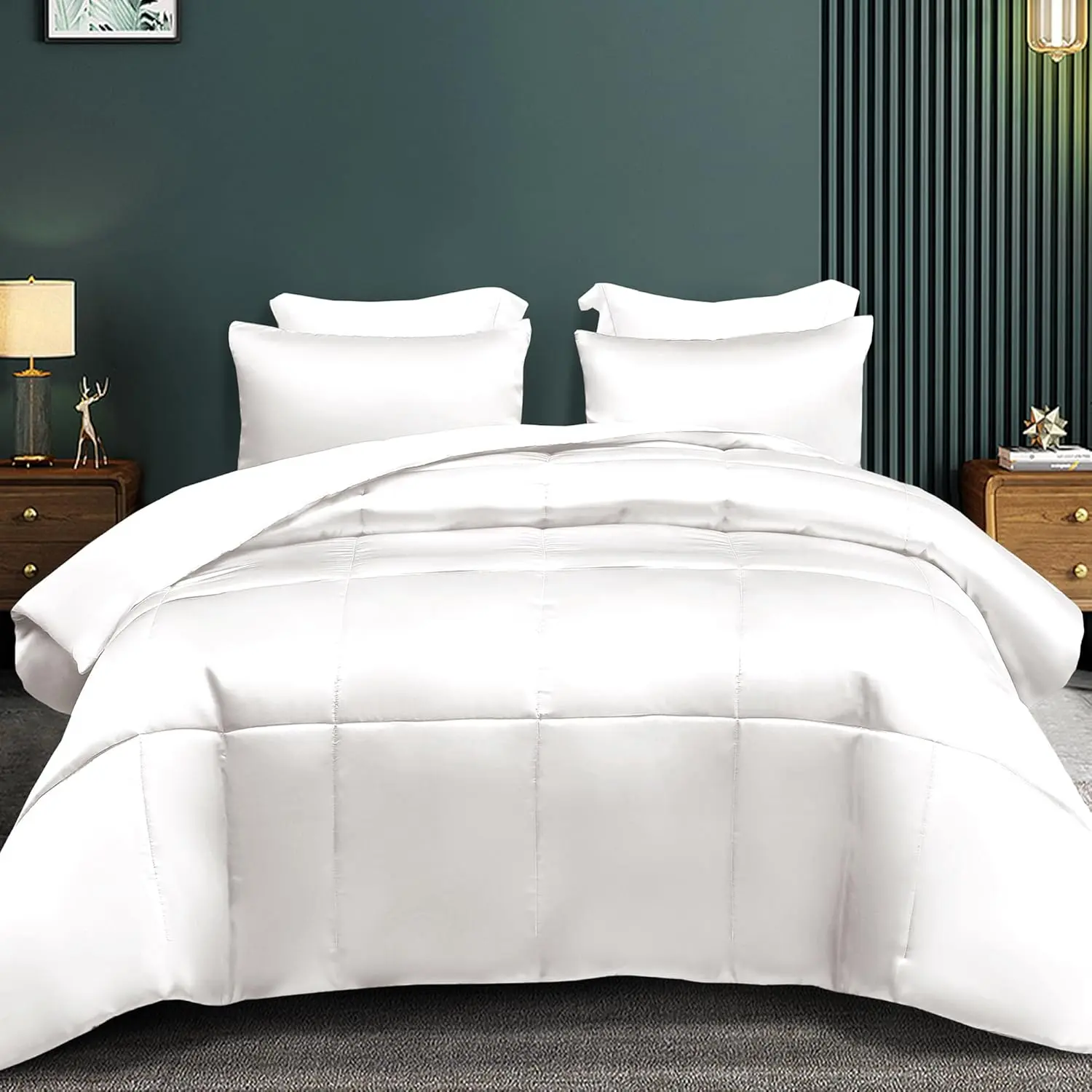 Breathable 3-Silky Satin Queen Comforter Set with Double-Side Design, Durable Full Size Comforter, 2 Satin Pillowcases & Lightweight Multi-Season Duvet, White