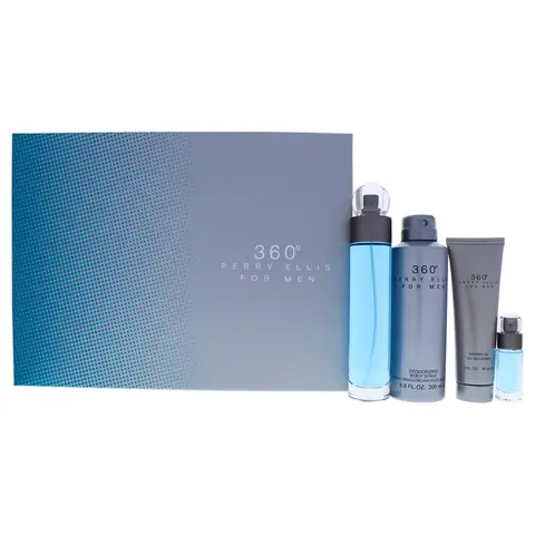 360 by Perry Ellis for Men - 4 Pc Gift Set 3.4oz EDT Spray, 6.8oz Deodorizing Body Spray, 3.0oz Shower, 0.25oz Edt Spray