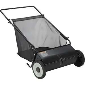 21 Inch Push Lawn Sweeper, 3.5 Cu. Ft. Hopper Capacity Grass Sweeper, Manual Push Yard Sweeper with Height Adjustment & 4  Spinning Brushes for Grass Clippings, Leaves & Debris, Black