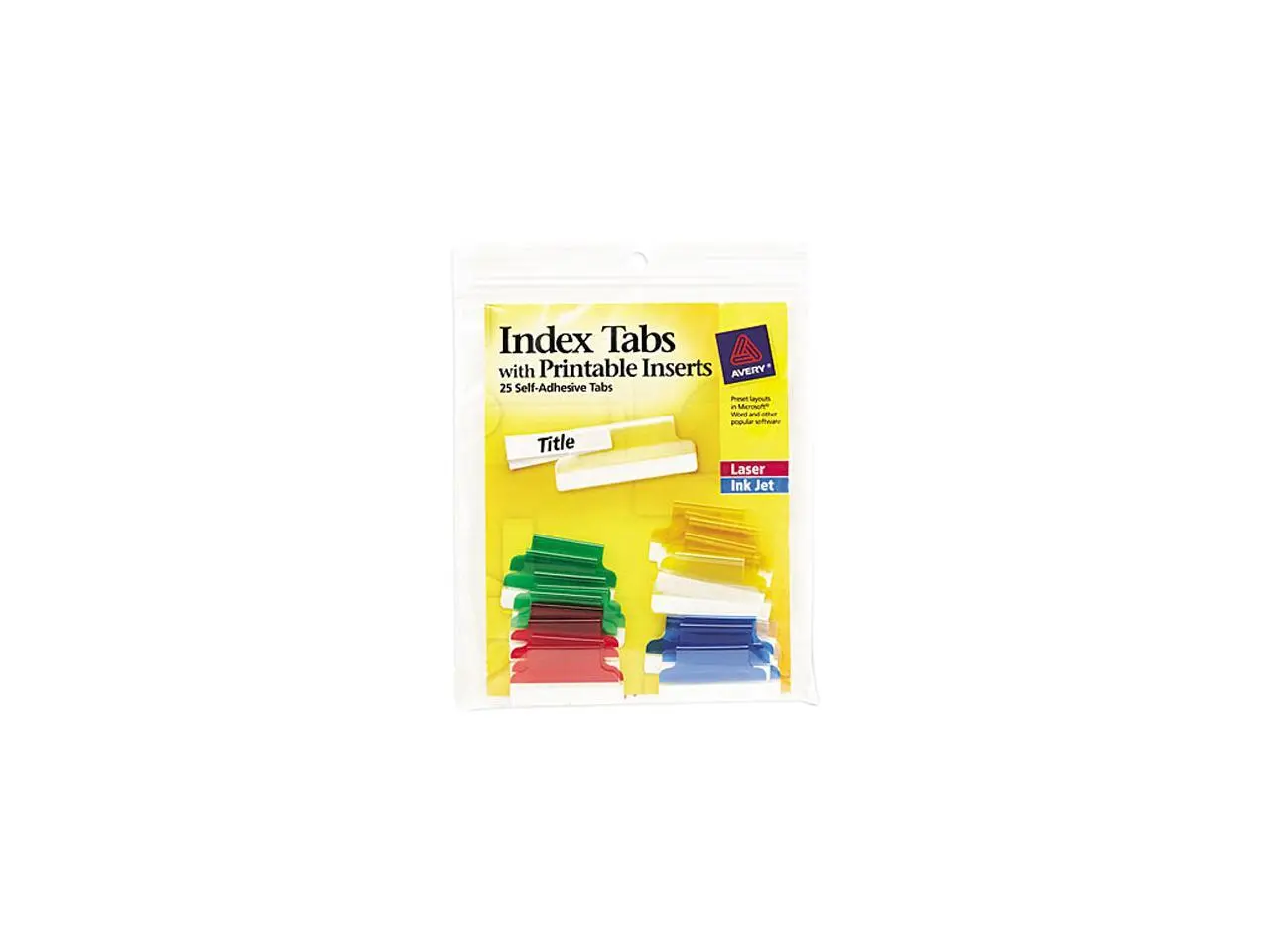 Avery 16219 Self-Adhesive Tabs with White Printable Inserts, 1 Inch, Assorted Tab, 25/Pack