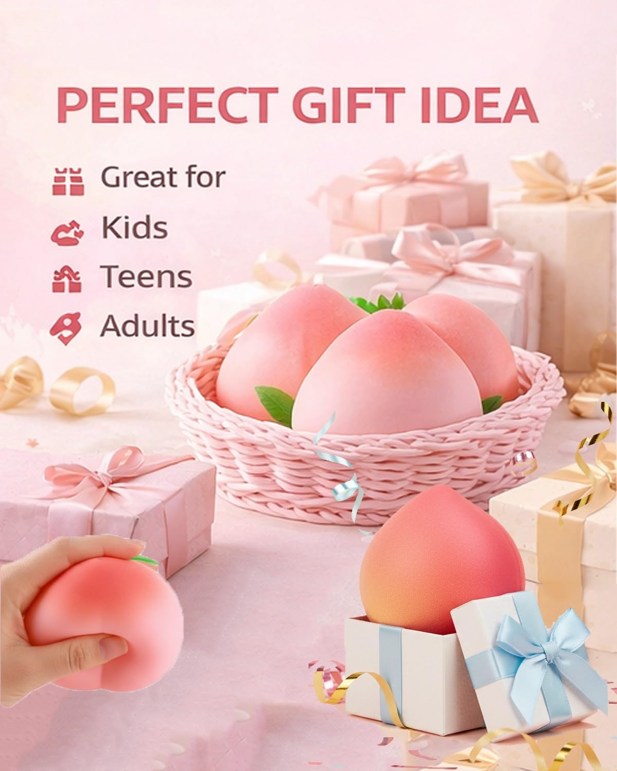 Peach Squishy Stress Relief Toy – Slow Rebound Soft Squeeze Peach for Adults, Sensory Fidget, Anxiety & Stress Relief, Fun Desk & Home Relaxation Gift carrot balloon wax slime dumpling salted butter
