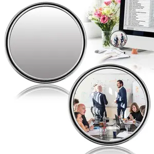 2Pcs 2.24inch Office Cubicle Adjustable Monitor Mirror See Behind You Small Removable Personal Safety Mirror Work Accessories Silver