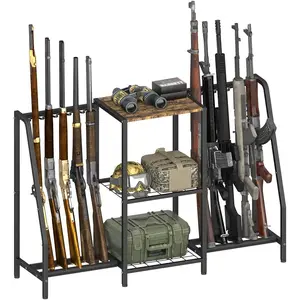 Gun Rack Stand Vertical Rifle Display Holder with Gun Storage Solutions Shelf Floor Shotgun Organizer Racks with Padding for Home Garage Holds up to Long Guns and Gun Accessories