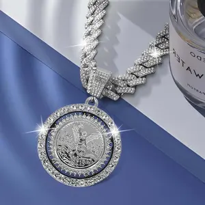 Men's Hip-Hop Cuban Chain Necklace with Bold Statue of Liberty Pendant & Sparkling Rhinestones, Get Free Cross Earrings, Urban Street Rapper Jewelry Gift for Birthday Christmas Anniversary