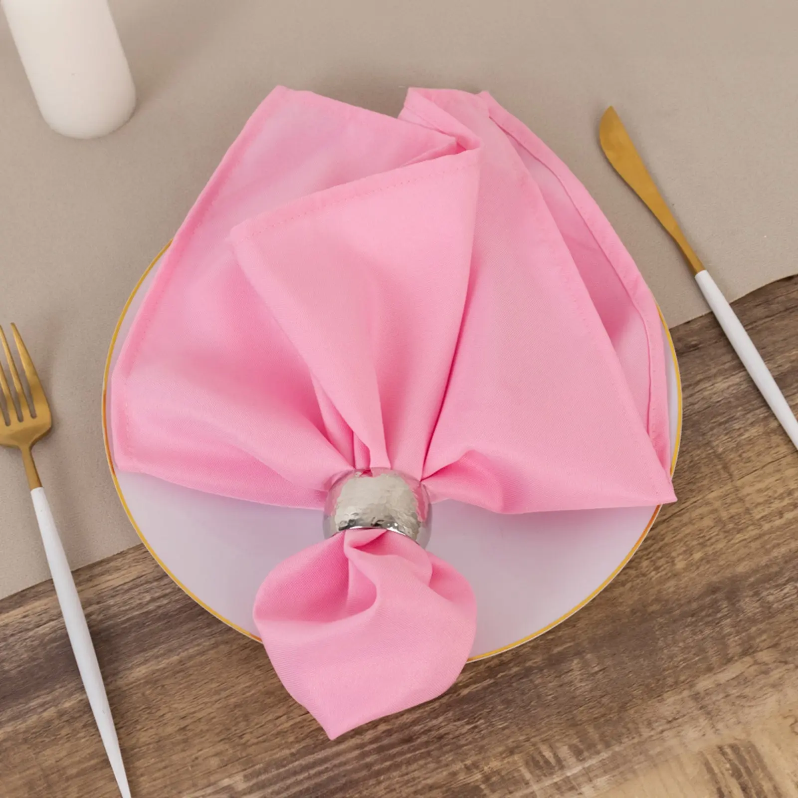 5 Pack Premium Polyester 20"x20" Napkins Pink - Wrinkle-Resistant & Durable Dinner Napkins
