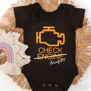 Funny Baby Onesies Check Engine Diaper Print 100% Pure Cotton Non-Irritating Snap Closure Breathable Ideal For Daily Wear
