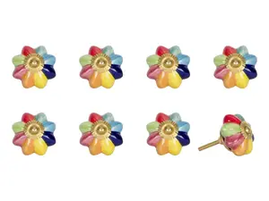 HomeRoots 544426 Blue & Green Ceramic & Metal Drawer Pull Knobs - Set of 8