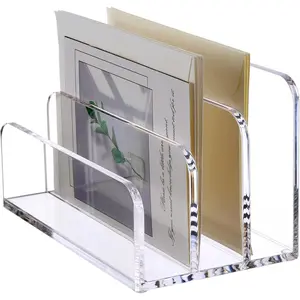 3 Compartments Mail Organizer Letter Holder for Desk Vertical Letter Holder File Sorter Acrylic Desk Organizer Clear Office Supplies