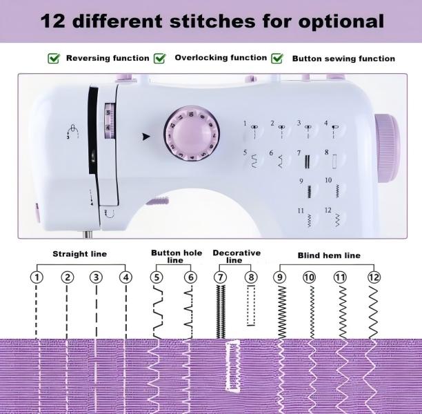 Mini Portable Sewing Machine | 12 Built-in Stitches | 2-Speed Foot Pedal | White | For Beginners Kids Home DIY | Multifunctional Hand Tool Accessory