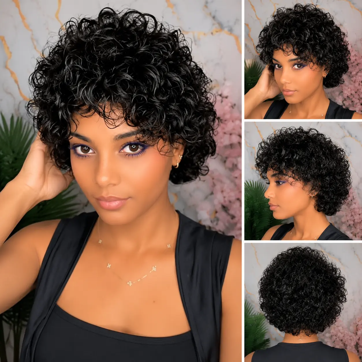 IFLY Glueless Wigs Human Hair Short Afro Kinky Curly Wigs For Women, Vietnamese Human Hair Glueless Wigs, Put On & Go Hair, Strong Fluffy and Long-Lasting Glueless Wigs, 80s 90s Hair Kinky Curly Wig, High Density Work Wig, Cosplay or Daily Use Wigs