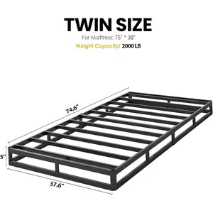 5 Inch Twin Box Springs, Low Profile Box Spring Only for Twin Bed, Heavy Duty Metal Mattress Foundtion with Fabric Cover, Easy Assembly, Noise-Free