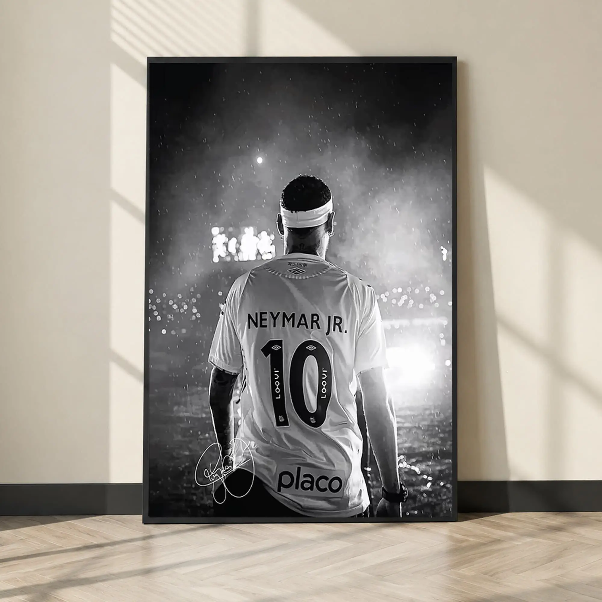 Neymar Jr. In Black And White Poster, Soccer Wall Art, Home Decor Living Room ( Unframed - Print Only )