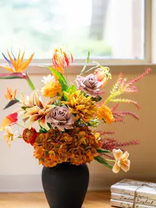Luxury Faux Floral Arrangement, Tropical Designer Centerpiece, Real Touch Flowers, Black Vase