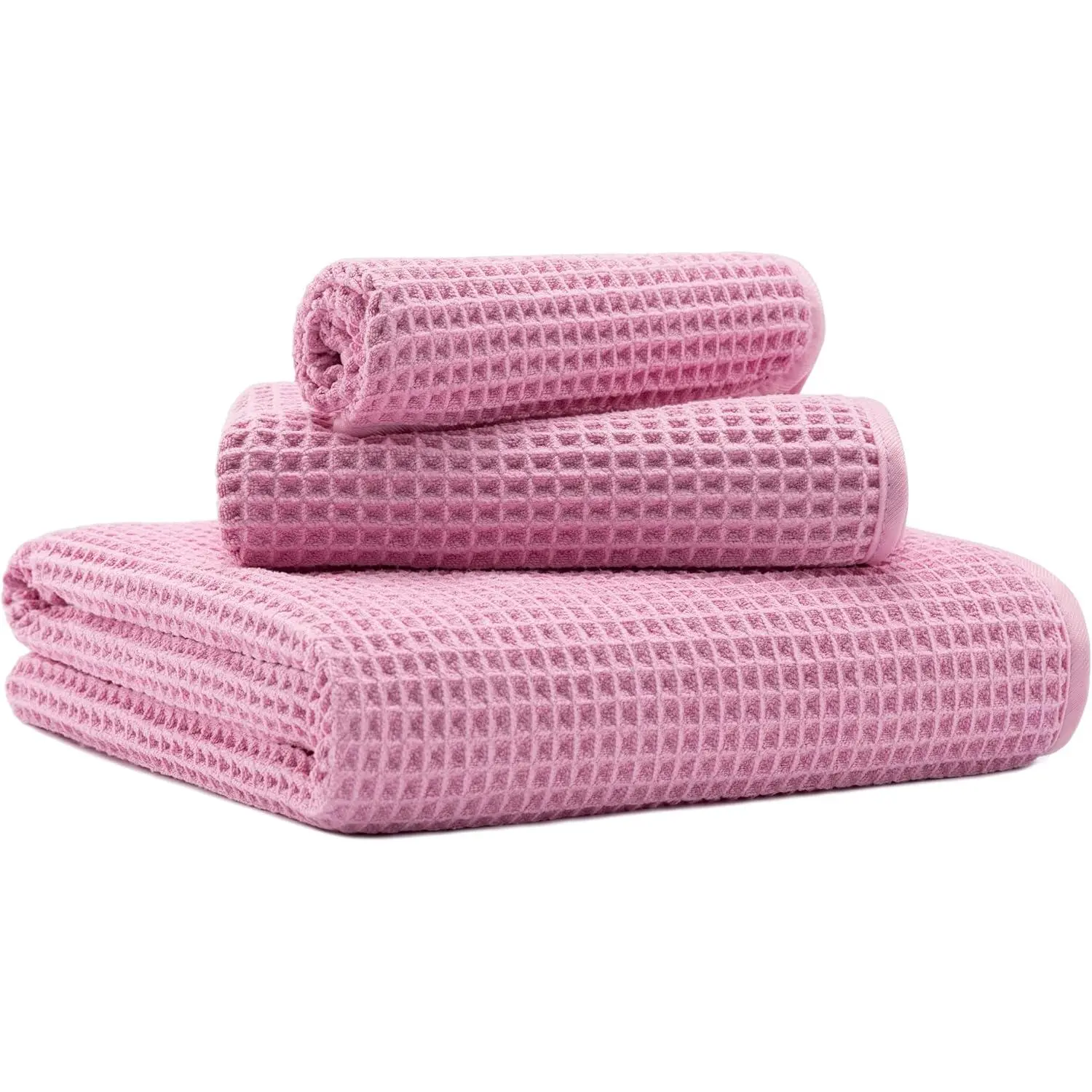 Premium 3-Piece Waffled Absorbent Towel Set - New Light Microfiber, Oversized, Soft, Fast Drying, Lint Free, Includes Bath, Face, Hand Towels Bathroom, Premium Towel Set