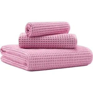 New Microfiber Waffle Bath Towels, 3 Pieces, Oversized, Soft, Absorbent, Fast Drying, Lint Free, Includes Bath, Face and Hand Towels
