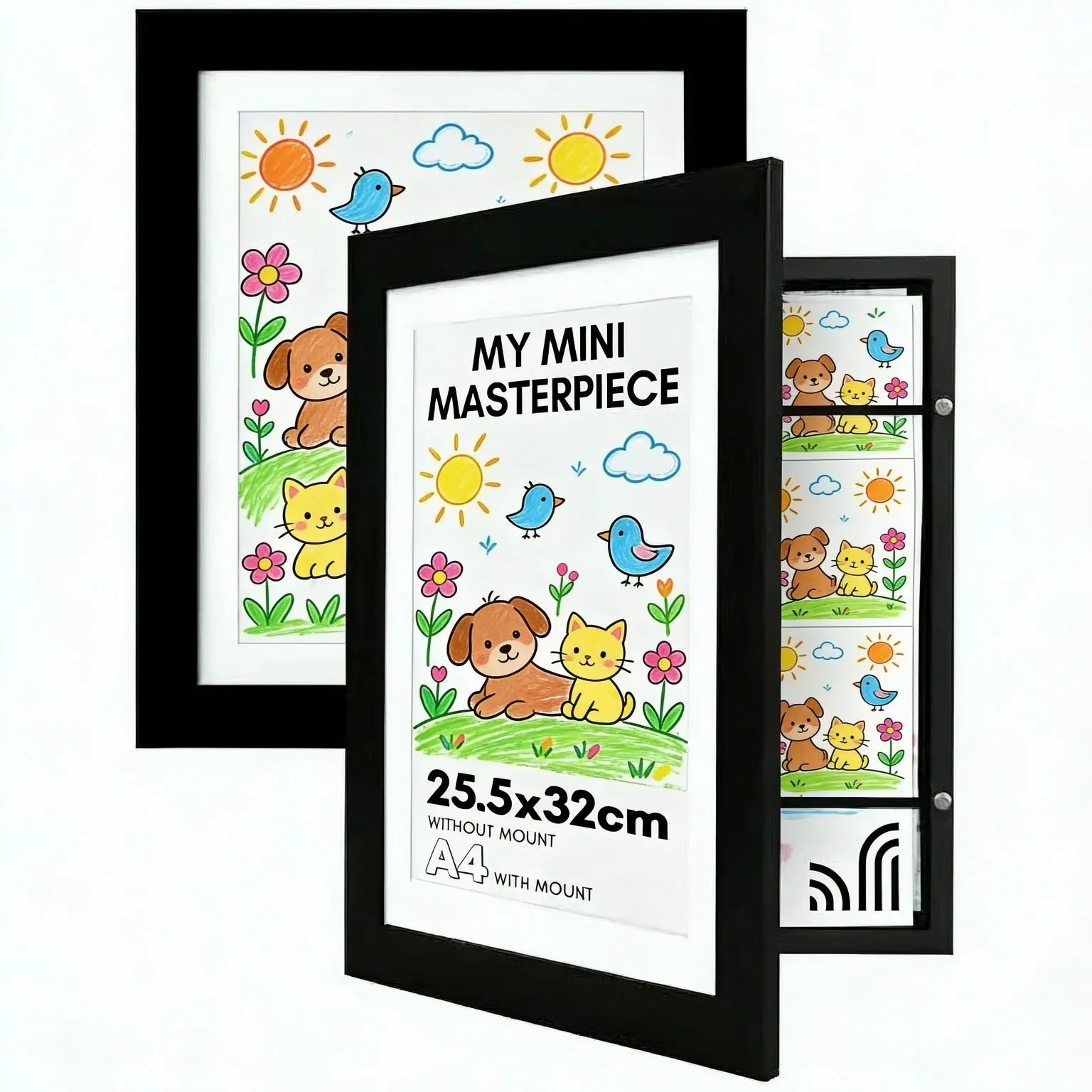 Art Frames 8.5x11 Inch Artwork Flip Frame Changeable for Picture Display, 2pcs Frames School Drawing Projects Storage, Horizontally Vertically Wall Hanging, Front Opening(Black)