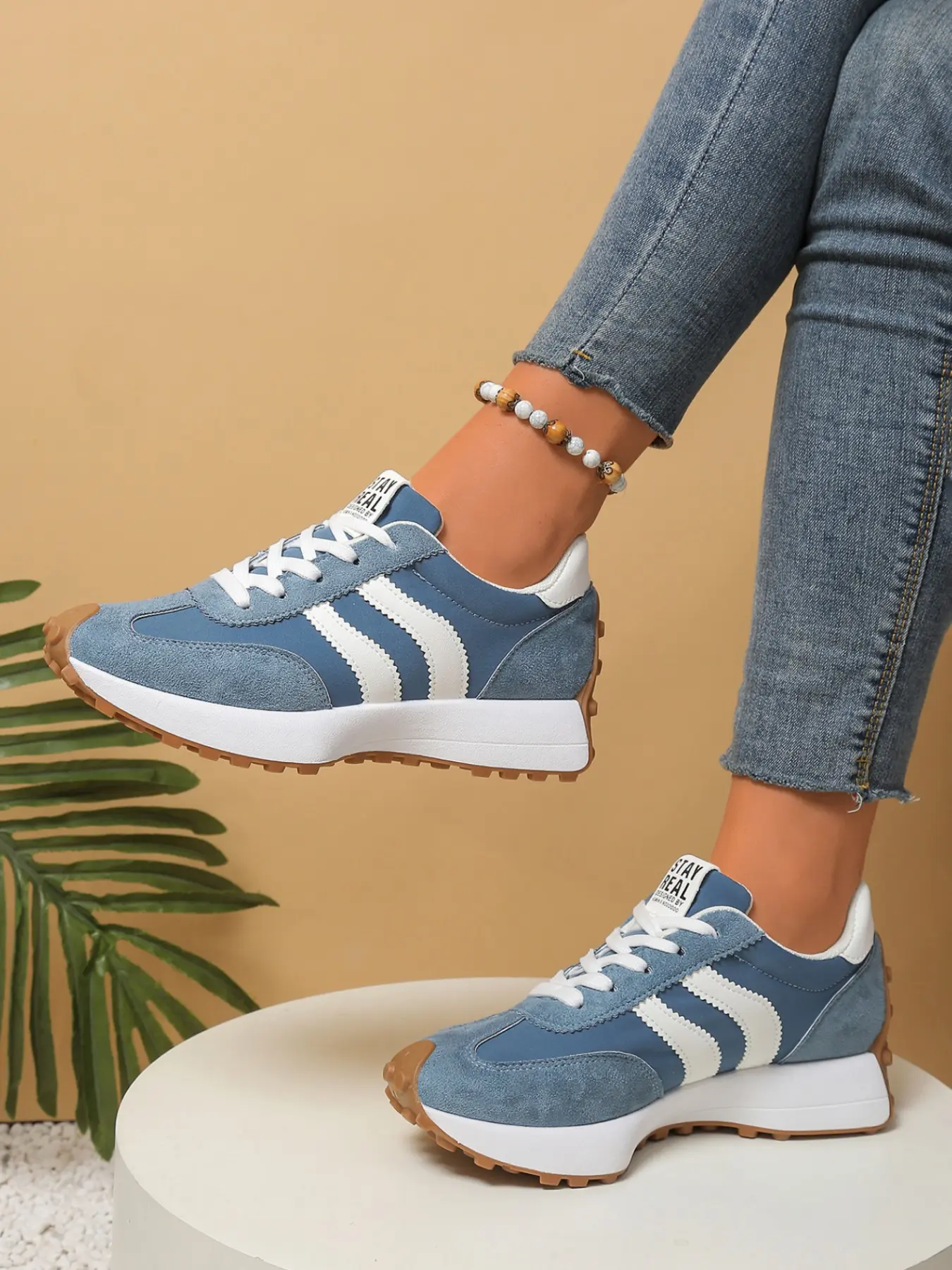Women Height Increasing Thick Sole Non Slip Comfortable Breathable Colorblock Running Shoes for Outdoor Sports