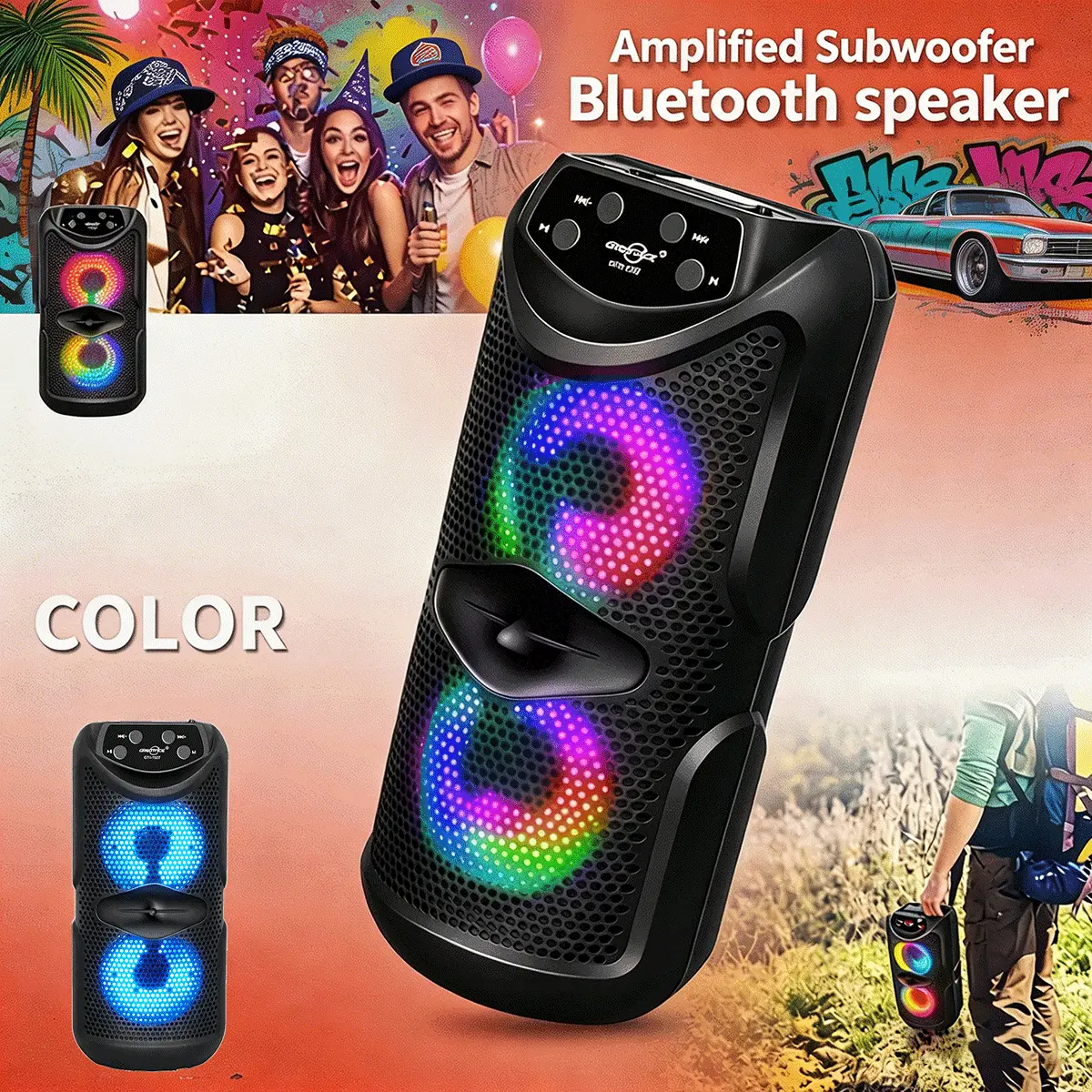 1 Portable Wireless Bluetooth Speaker—Lightweight and Compact Subwoofer, Dual RGB Speakers, Supports TF Cards, USB Flash Drives, and TWS; Type-C Charging; Ideal for Parties, Outdoor Camping, Gatherings, and Holiday Gifts Audio Smartphone