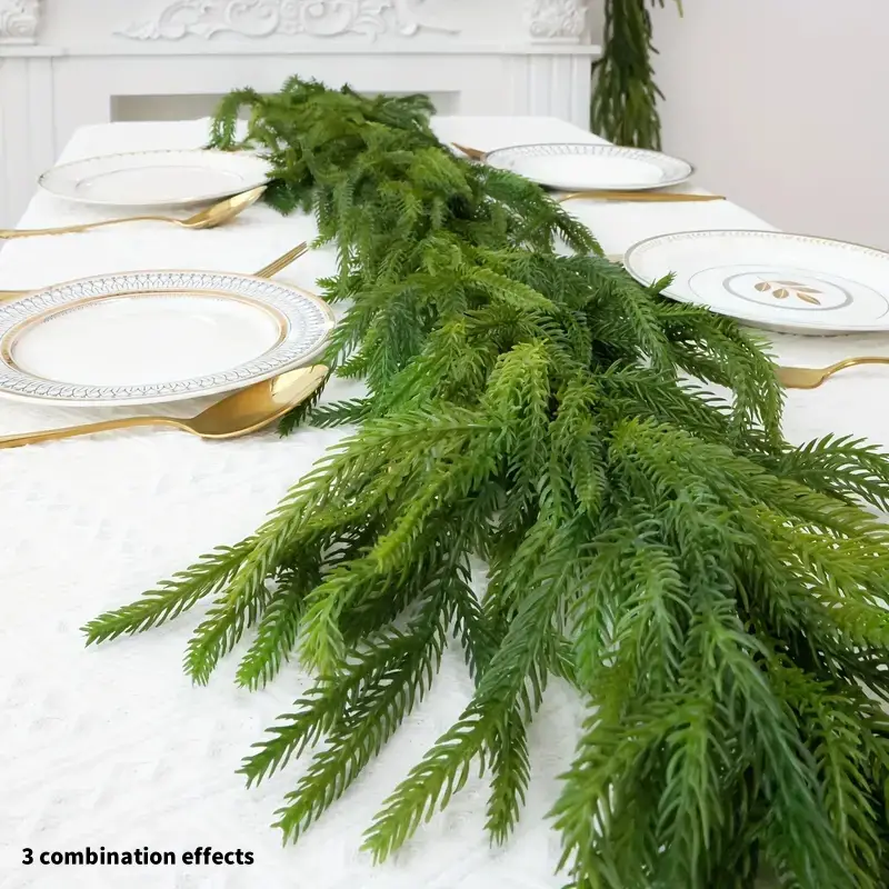 70.8 Inch Norfolk Pine Vine Garland Real Touch Artificial Plants for Stairs Fireplace Patio Indoor Outdoor Pre-Lit Green Decorative Items 3 Combinatio