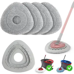 Spin Flat Mop Pad Replacement Compatible with O Cedar Mop  Replace Flat Triangle Mop, Wet Damp Dry Sweeping Pads Washable, Microfiber, 4 Mopping Pads and 1 Mop Base