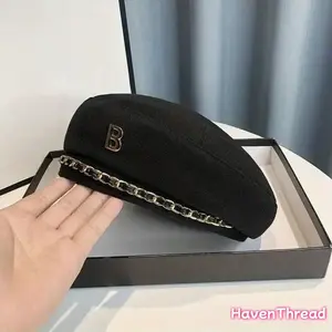 Elegant British Style Beret with Chain Decor - Lightweight Vintage Design for Casual & Formal Wear School Uniform Compatible