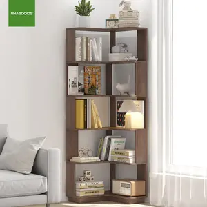 6 Tier Freestanding L-Shaped Corner Bookshelf For Living Room, Bedroom, Wooden Bookcase with anti-drop panle & anti tipping device, Display shelf Open storage rack Organizer for Home Office