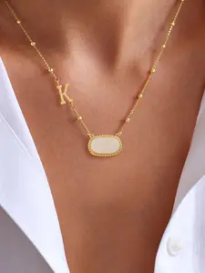 Women's Elegant Stainless Steel Letter Pendant Design Necklace, Fashionable Oval Imitation Crystal Cluster Chain, All Seasons Jewelry Initial Pendant