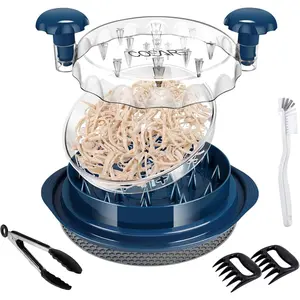 Chicken Shredder for Meat - Chicken Shredder Tool Twist Large Manual Meat  with 7In Mat,  Tong, Cleaning Brush & 1 Pair of Claws for Shredding Meat, Cheese, Chicken & Pork - Blue