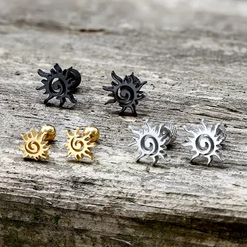 GTHIC Stud Earrings for Men Women Unisex Daily Wear, Stainless Steel Spiral Sun Design, Non-Tarnish, Lightweight & Comfortable Fashion Accessories for Adults