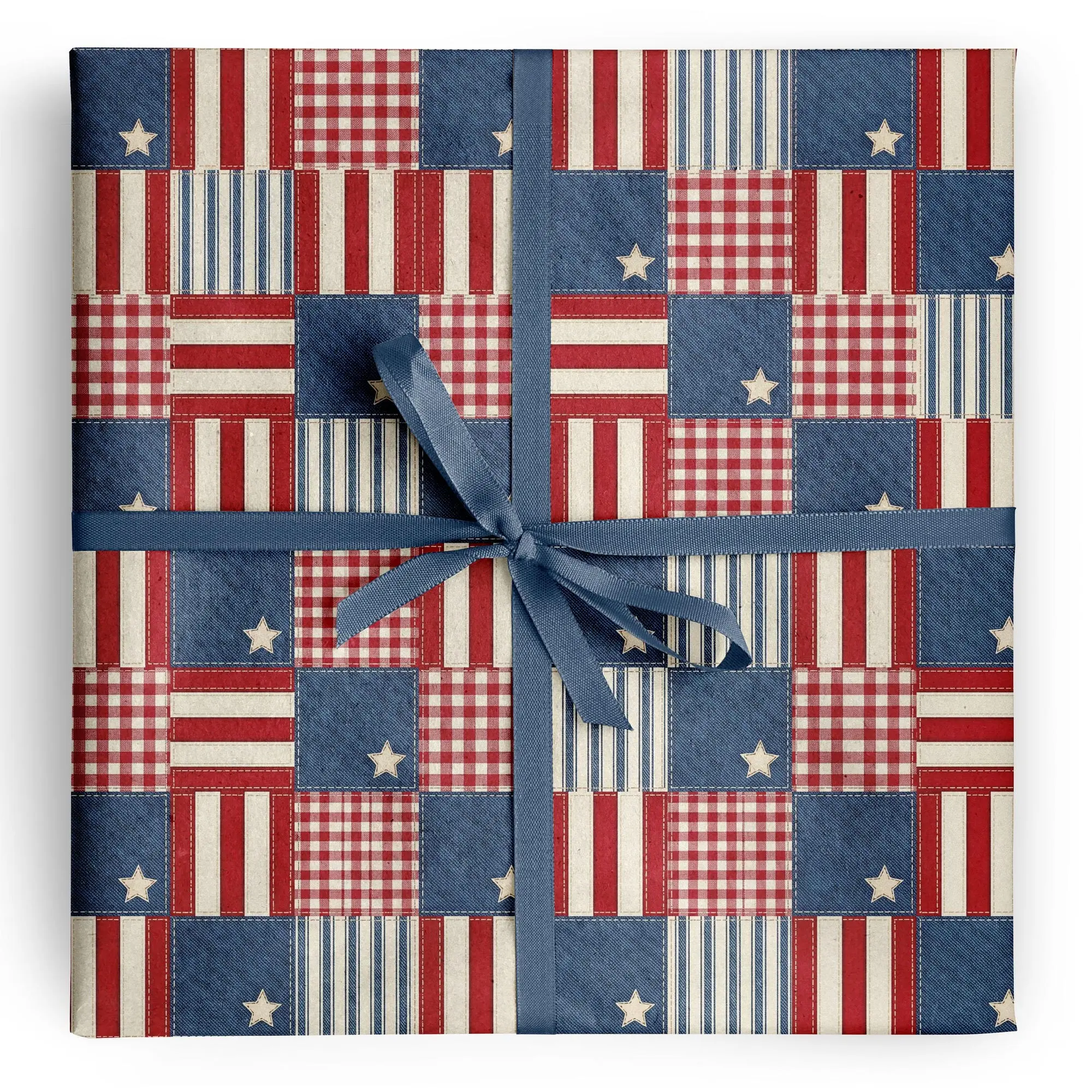 Patriotic Patchwork Wrapping Paper Americana Gift Wrap Red White Blue