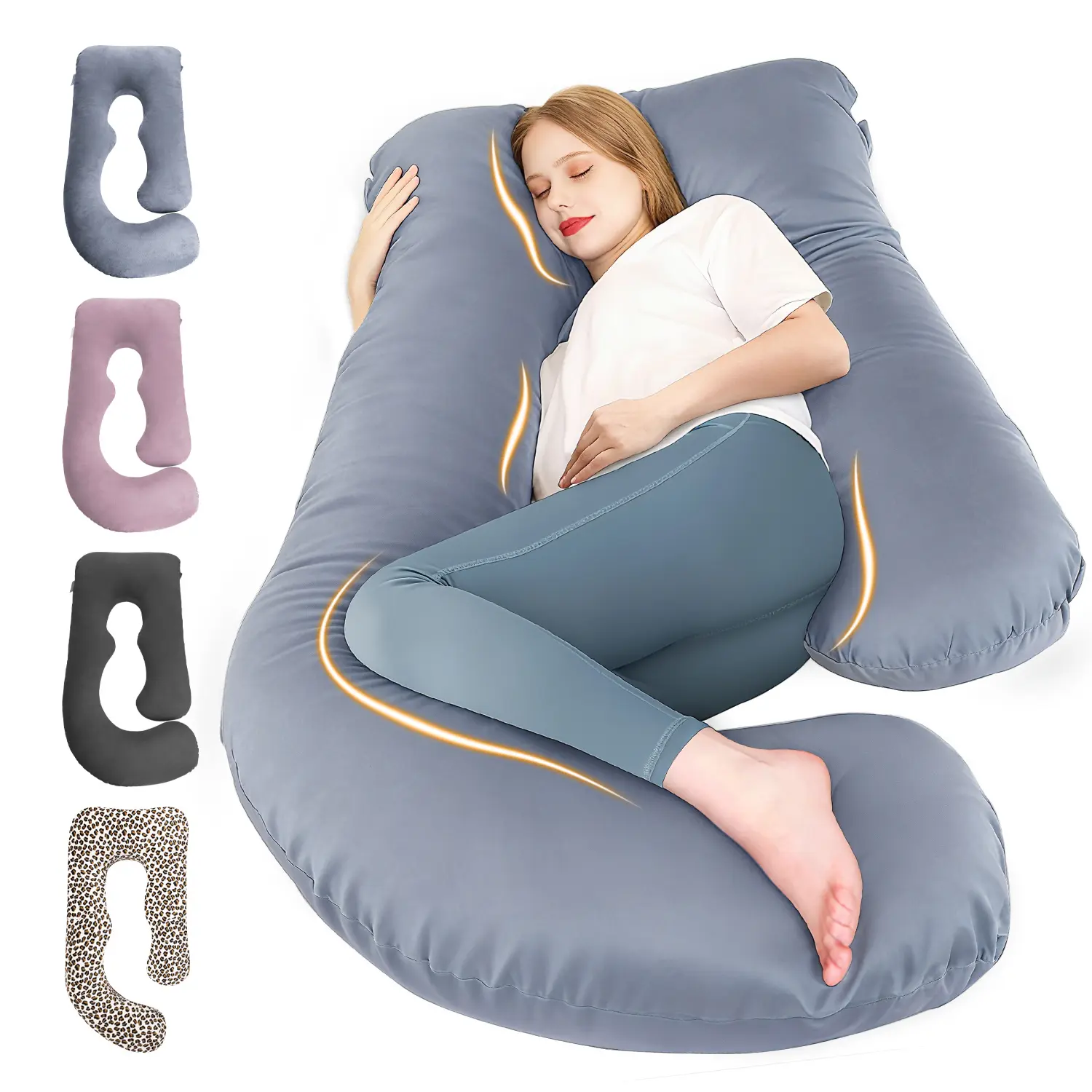 CHILLING HOME Plain J-Shaped Full Body Maternity Pillow - 58-63 in Maternity Supplies, Supports Back, Legs, Belly, Hips, Body Pillow