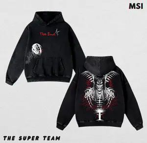 ''The End'' Eren Yeager Hoodie Attack on Titan Anime Graphic Final Season Oversized Acid Washed Cotton Sweashirts Anime Streetwear Casual Menswear Anime Merch Gift for Anime Fans AOT Lover