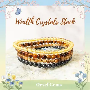 Sunshine Aura Bracelet Stack | Tiger's Eye, Hematite, Citrine, Rutilated Quartz | Handcrafted Jewelry for Healing