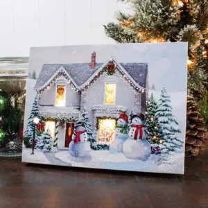 Victorian Christmas 8x6 Lighted Tabletop Canvas with Fiber Optic LED Technology & Auto Timer for Cozy Glow Decor Art By Gina Jane