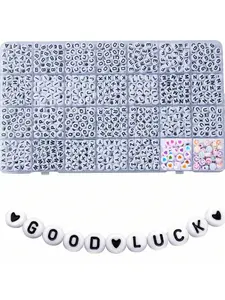 Acrylic Letter Beads Set, DIY Necklace Keychain Bracelet Making Kit, 840pcs (4x7 Flat Round), 28 Grid Box, Perfect Gift for Women Beginners, Bead Assortment