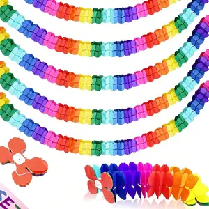 Multicolor Four-Leaf Clover Paper Pull Flag Wreath, Colorful Paper Flower Garland, Birthday Rainbow Decoration, Party Decorations, Party Decoration Supplies