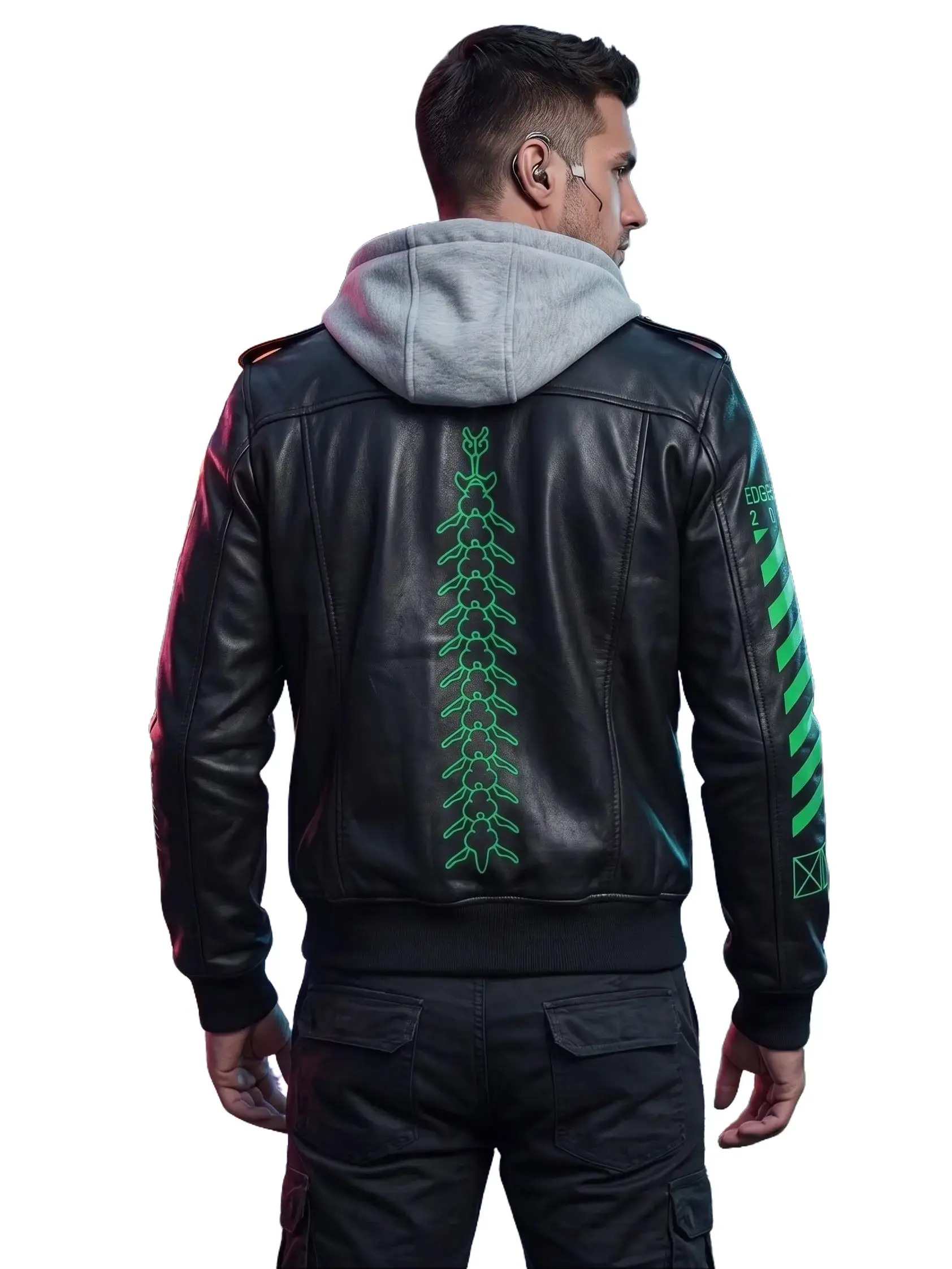 Cyberpunk Edgerunners David Martinez Style Leather Jacket with Removable Hood - Zipper, Menswear, Cosplay, Anime, Gaming, Best Gift