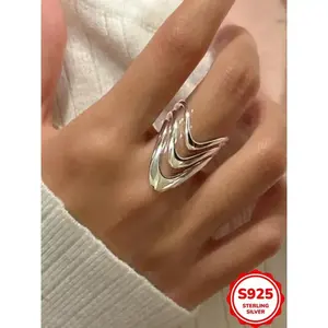 Fashionable Multi-Layer Curved Ring in 925 Sterling Silver, 2025 New Style Simple Ring for Women, Elegant Everyday Jewelry Gift for Friends