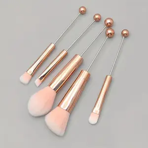 5-Piece Beaded DIY Makeup Brush Set with Rose Gold Metal Handles Suitable for facial, blush and eye makeup application Multi-purpose makeup brushes Beautiful Cosmetic Brushes The choice for the fashionable woman