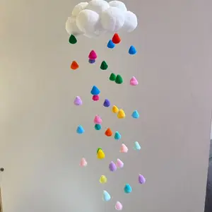 Handmade Colorful Raindrop Cloud Wind Chime, Romantic Fuzzy Ball Decorative Hanging Decor, Cure-Style Decoration for Room Garden Balcony, Holiday Birthday Gift