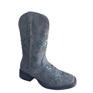 Roper Womens Kennedy Grey Faux Leather 12in Cowboy Boots