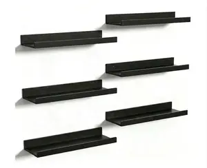 Set of 6, Floating Shelves for Wall, Wall Shelves for Decor Storage, Wall Mounted Wood Shelf (Set of 6, Black)