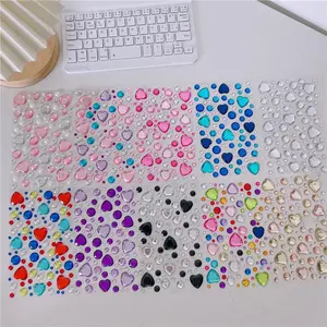 Random Color 3D Heart Shaped Crystal Sticker, 3 Sheets DIY Decorative Sticker, Multipurpose Decorative Sticker for Scrapbooking, Journaling, Gift Wrapping