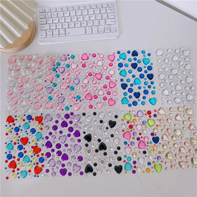 Random Color 3D Heart Shaped Crystal Sticker, 2 Sheets DIY Decorative Sticker, Multipurpose Decorative Sticker for Scrapbooking, Journaling, Gift Wrap