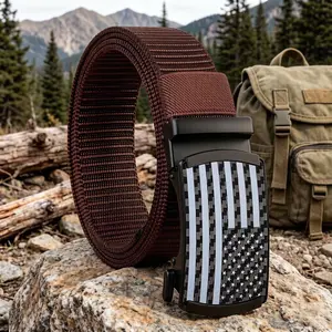 Set of 2 men's belts, one-size-fits-all, nylon tactical hiking belts featuring the American flag, suitable for any occasion