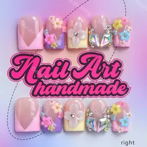 Delicatething Y2K Style Nail Set, Handmade Square Nails, Floral Embellished Rhinestone, Includes Jelly Glue, Crystal Stick, File, Perfect Gift for Women